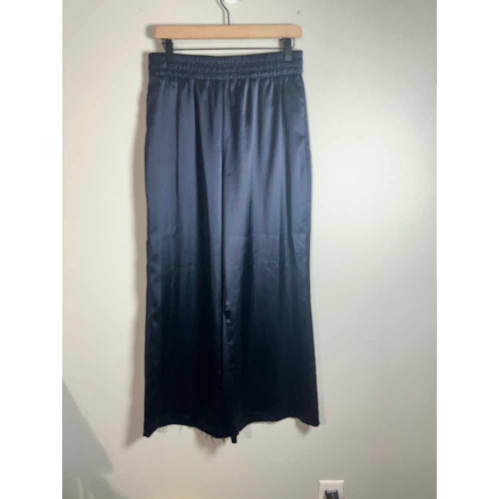 Zara Womens Navy Blue Satin Wide Leg High Waisted Wide Leg Pants Large 7970